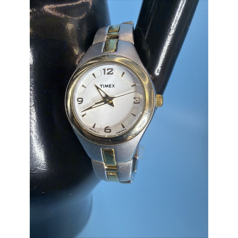 Timex Indiglo Women's Two Tone Stainless Steel Watch Dome Glass Dial NEW Battery